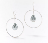 Attitudes by Renee Silver Tone Floating Baroque Faux Pearl Hoop Earrings, 2-1/2"